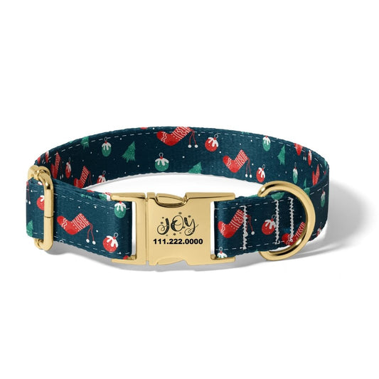 Christmas Trees and Stockings Dog Collar